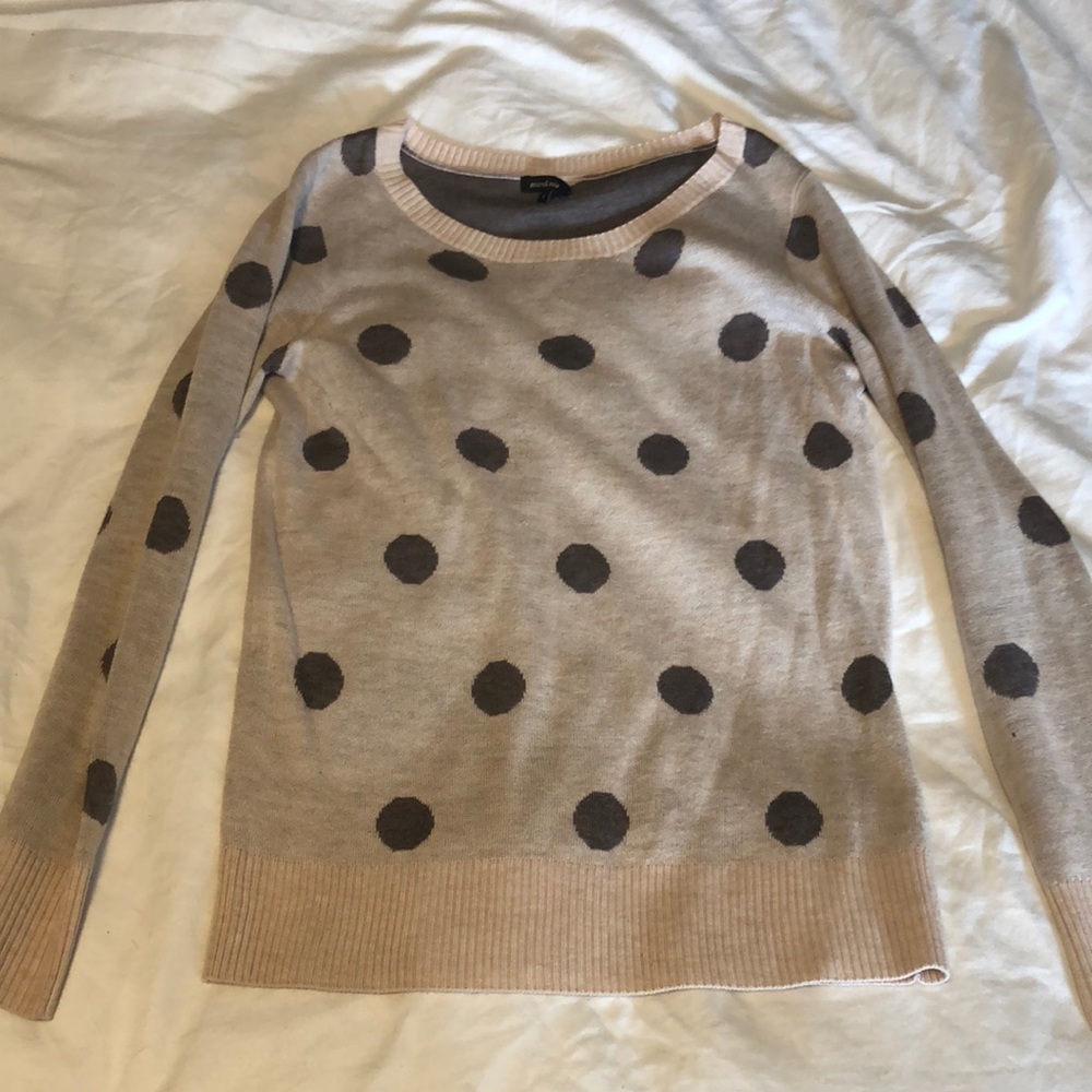 Nordstrom polka dot blush and gray sweater